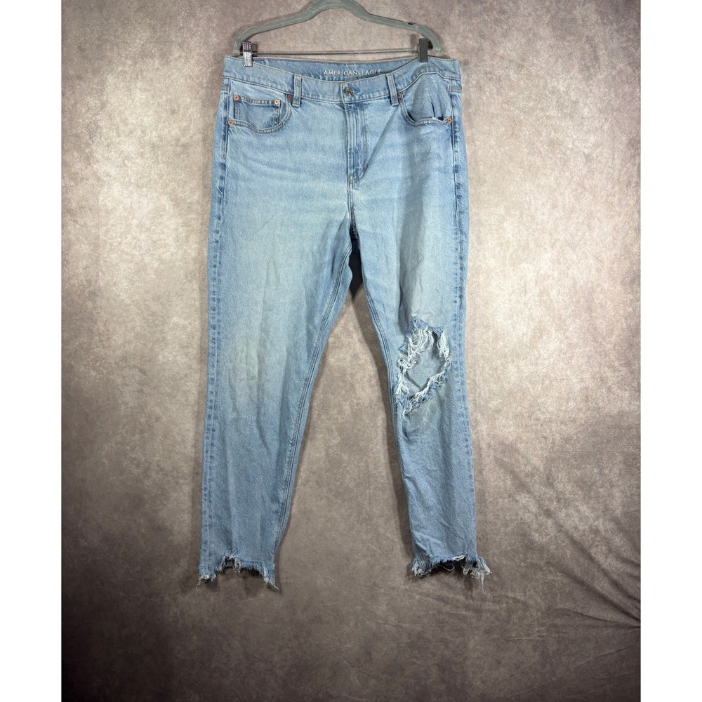 American Eagle Jeans Women 18 Light Blue 90s Skinny Distressed Frayed Hem Denim